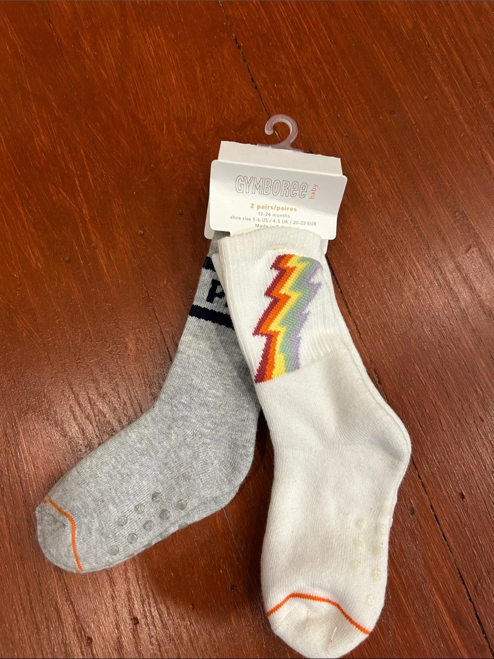 Gymboree Kids' Crew Socks - White & Gray with Rainbow Lightning